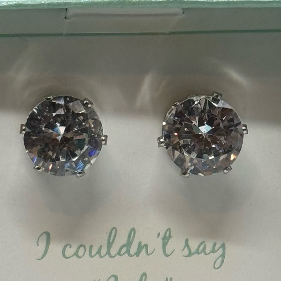 Silver Tone Cubic Zirconia Post Earrings - Picture 3 of 5